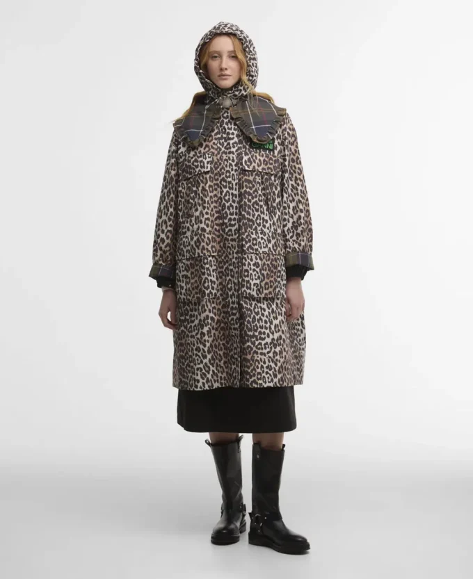 Barbour x GANNI Leopard Print Waterproof Parka Jacket Barbour x GANNI Leopard Print Waterproof Parka Jacket