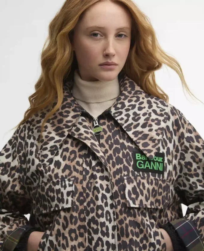 Barbour x GANNI Leopard Print Waterproof Parka Jacket Barbour x GANNI Leopard Print Waterproof Parka Jacket
