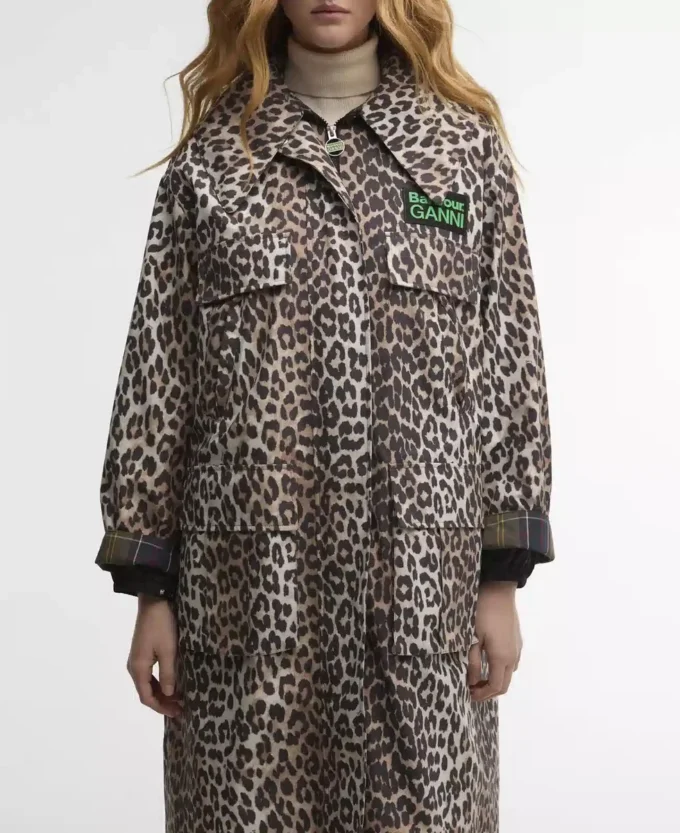 Barbour x GANNI Leopard Print Waterproof Parka Jacket Barbour x GANNI Leopard Print Waterproof Parka Jacket
